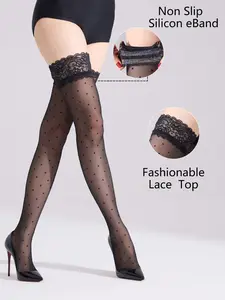 Laseat 20D Polka Dot Lace Thigh-High Socks, Sexy Fashion Over-Knee High Socks, Best Gift Choice, Slim-Fitting, All Seasons