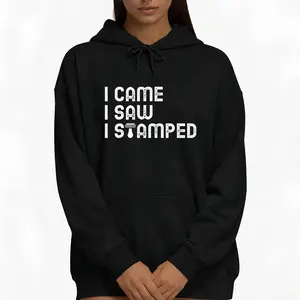 Humorous Lawyer Hoodie – 'I Arrived I Observed I Marked It' Notary Stamp Design, Unisex Long Sleeve, Casual Fit with Slight Stretch Fabric, Perfect Outdoor Wear for Adults