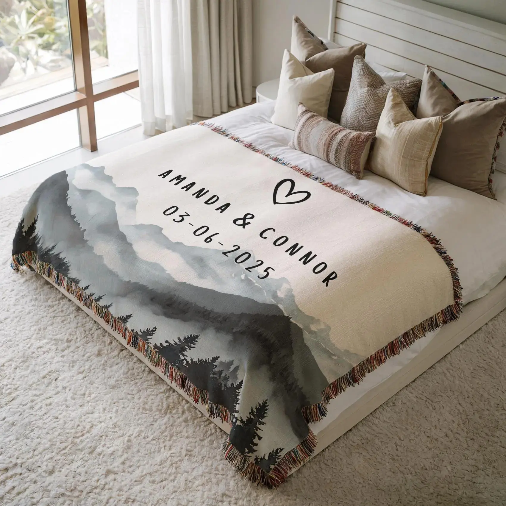 Personalized Wedding Blanket with Names & Date, Anniversary Engagement Throw, Custom Couple Gift, Bridal Shower or Bachelorette Present