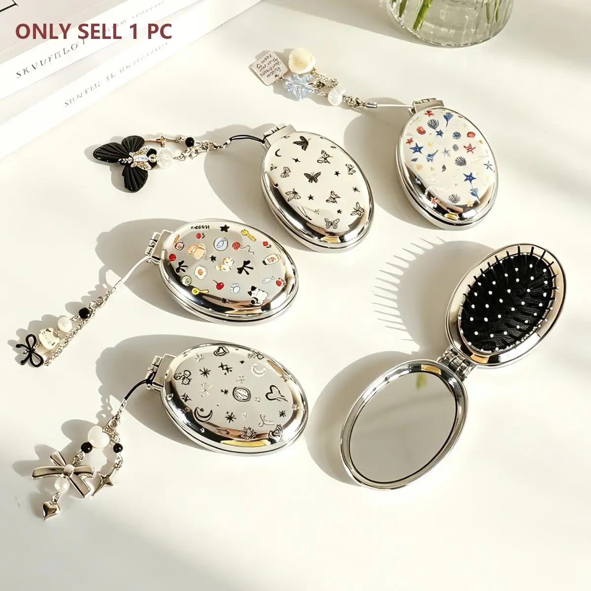 Foldable Hair Care Comb with Mirror, Portable Air Cushion Brush, DIY Travel Pocket Comb, for Students, Gift for Women