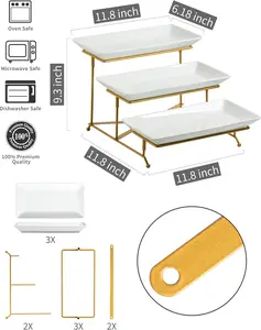 organizer Tier Serving Stand Porcelain  Platter Tier Serving Trays with  Sturdier Rack,  Dishes and Platters Organizer