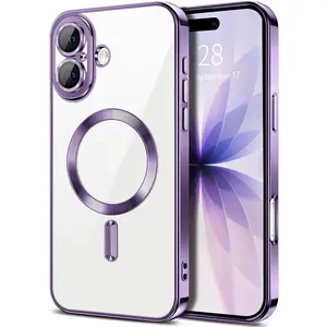 Phone case for iPhone 17, Compatible with Magsafe,  iphone 17 16 15 14 13 12 11 pro max plus phone cases, Magnetic Clear  Case with Built-in Camera Lens Protector  Plating Edge Slim Soft TPU Cover Protective ,cute phone cases