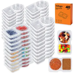 40 Pack Reusable Snack Containers 2 Compartment with Lids Mini Sauce Boxes Lunchable Container for Kids Adults Traveling Going Out Home School Office Picnic Daily Use