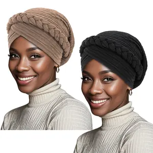 2PCS/LOT Solid Color Women Handmade Braid Turban Head Wrap Twist Bandana Head Scarf