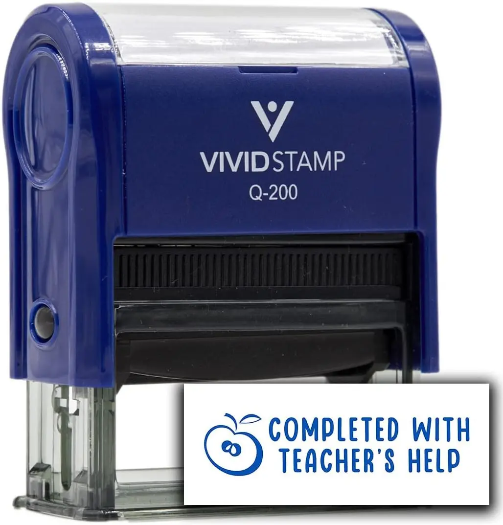 Completed with Teacher's Help Stamps for Grading Self-Inking Rubber Stamps Blue Ink - Q-200