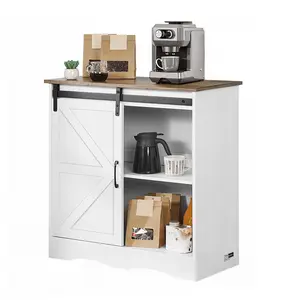 VEVOR Coffee Bar Cabinet 3-Tier Coffee Bar Table with Barn Doors Brown White