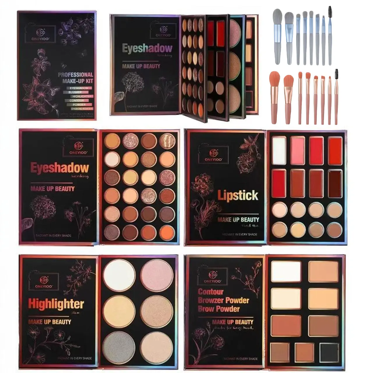 55-Color Eyeshadow Palette + 16-Piece Makeup Brush Set | Macaron-themed Brushes Book-style Foldable Makeup Palette with Pearl, Highlight, Matte, Glitter & Shimmer Finishes – All-in-one for Eyeshadow, Contour & Blush Makeup Set Kit Glamour Set