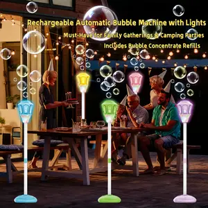 Rechargeable bubble machine, automatic bubble machine, Multifunction bubble maker with music and lights, adjustable stand, (90 mL + 10 packets of concentrated bubble solution), for parties #KidsToys #PartyEssentials #OutdoorToys