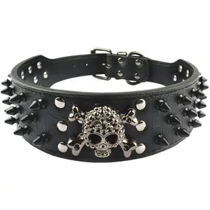 Spiked Studded Dog Collar, PU Leather Dog Collar, Adjustable Pet Collars for Medium or Large Breed Pet (XL, Black2)