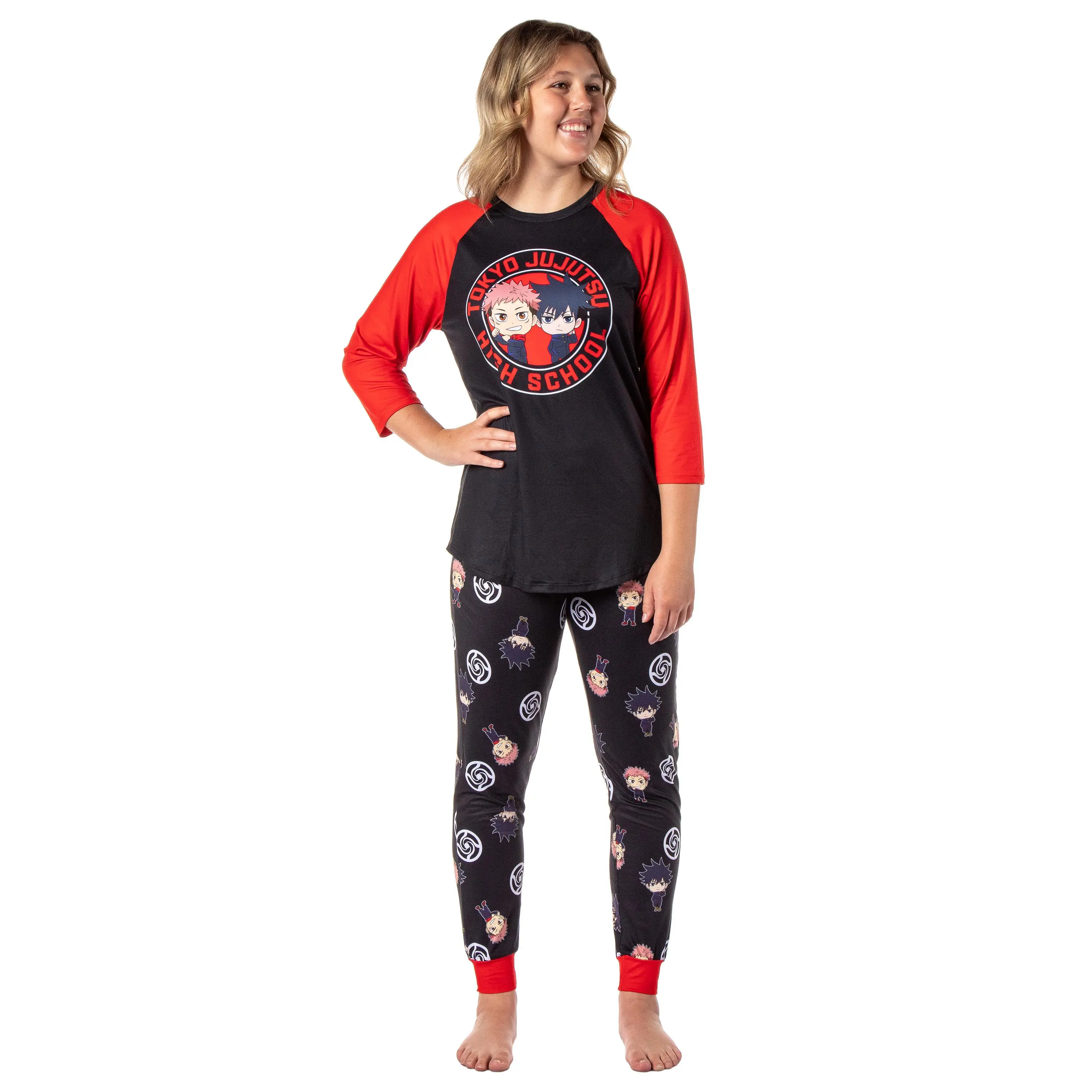 Jujutsu Kaisen Women's Pajamas Tokyo Jujutsu High School Yuji Itadori And Megumi Fushiguro Raglan Jogger Pajama Set, Spandex, Style, Nightwear, Loungewear
