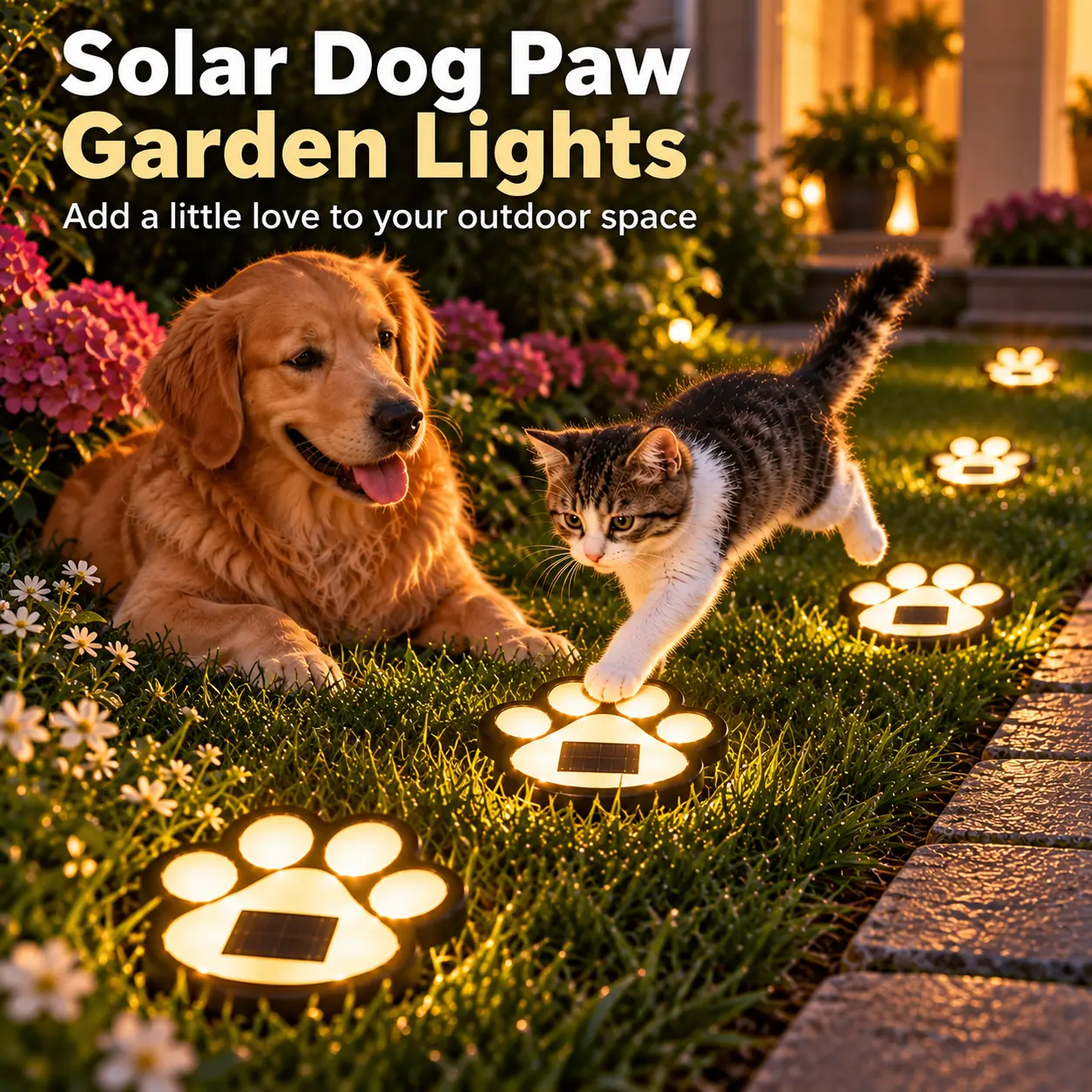 Sohochic Solar Dog Paw Stake Lights Warm White/White LED Garden Lights IP44 Waterproof Auto On/Off Up to 8 Hours, Outdoor Decorative Lights for Pathway Lawn Yard Patio & Garden
