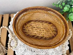 Vintage Wicker Oval Storage Basket Organizer