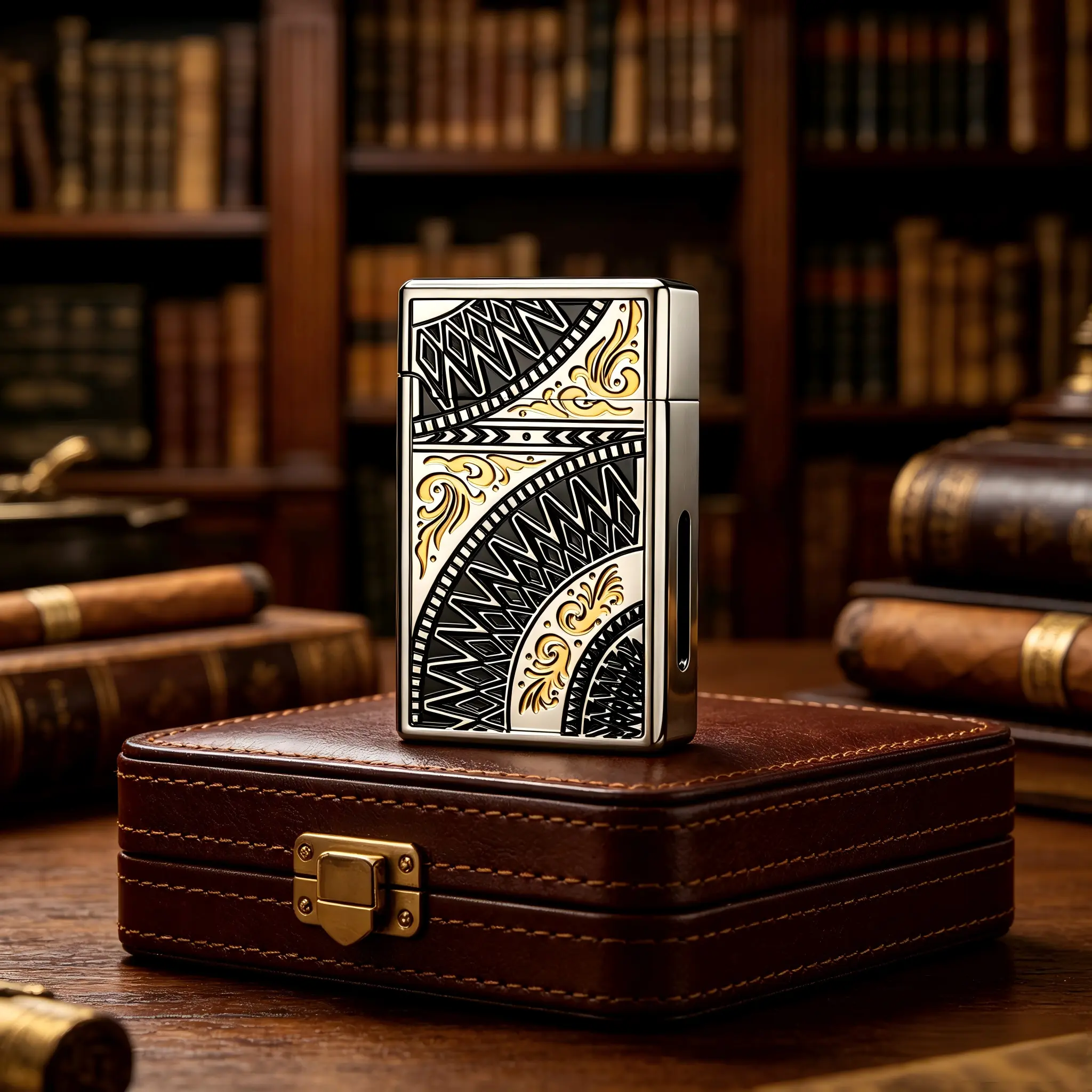 Vintage Carved Metal Electronic Lighter, Men's Voice-Activated Windproof Accessories, Lightweight & Type-C Rechargeable for Camping