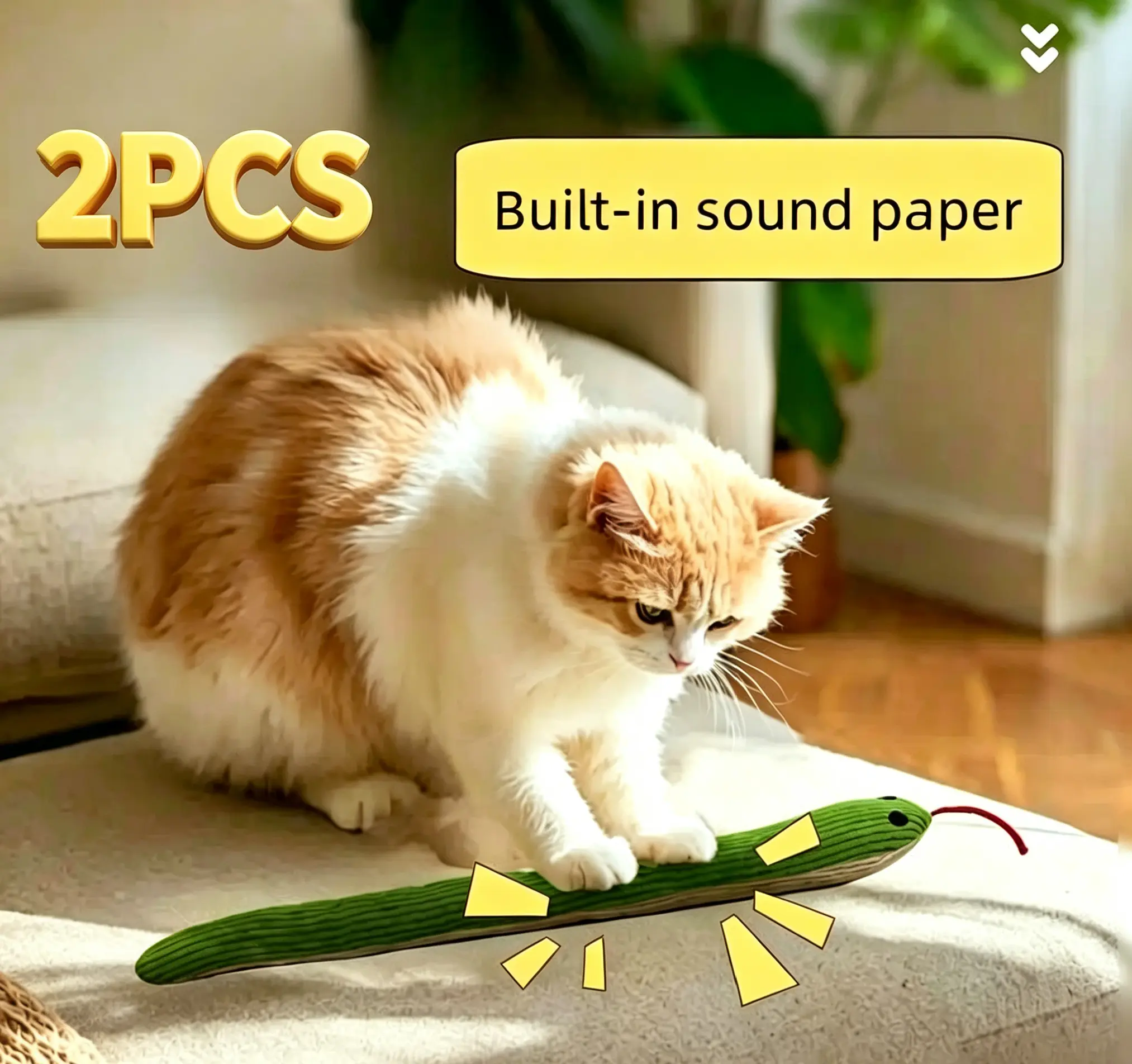 2PCS Crinkle Snake Kicker Toy For Indoor Cats, Tough Scratch Resistant Self Play Toy Satisfies Predatory Instinct, Reduces Furniture Scratching