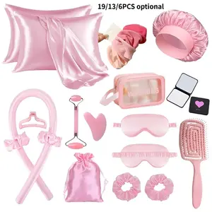 Silk Hair Care Tool Set, No Heat Curling Iron, Smooth Anti-Frizz, Curly Sleep Cap Eye Mask Set, Suitable for Sleeping Style, Hair Curler Set, Heatless Styling Kit