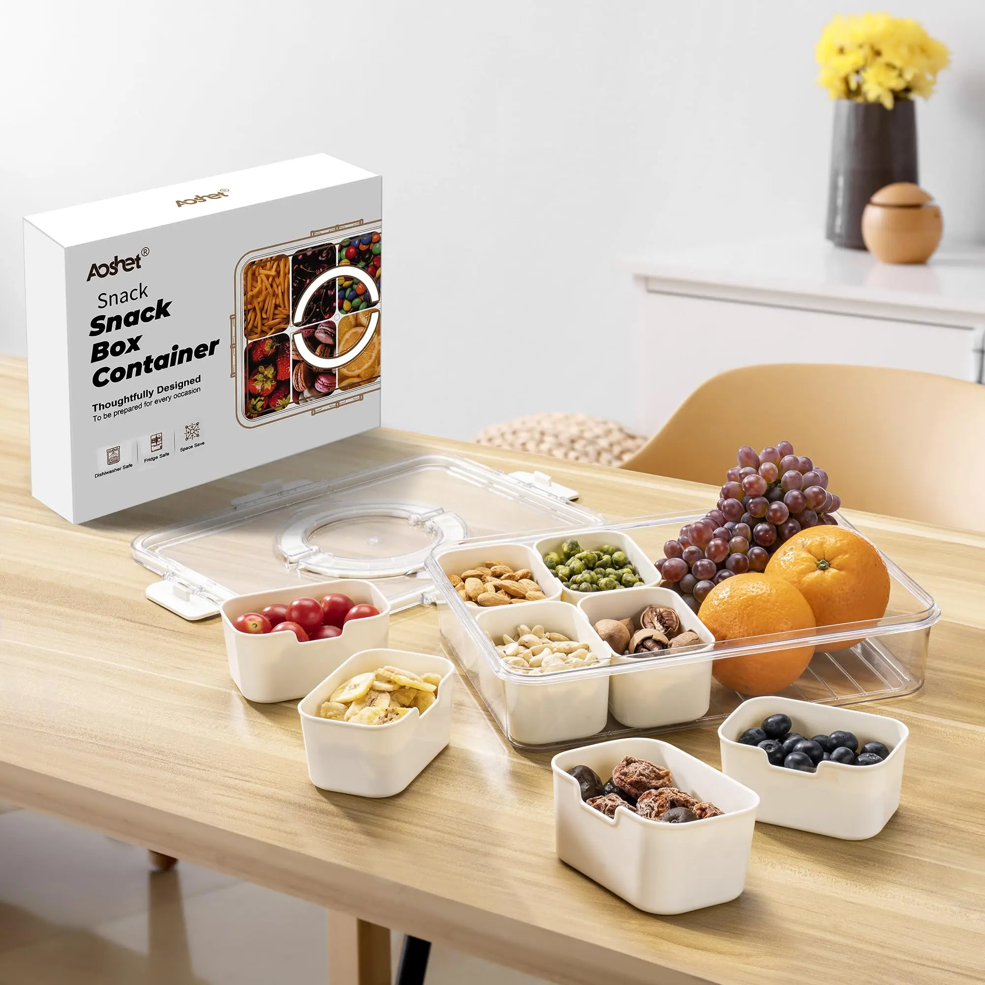 20pcs Divided Serving Tray Storage box with lid & Handle,Dustproof 8 Compartment Snack Box Container Tray,Snackle Box,Portable Charcuterie Container for Party,Picnic,Food Platter for Snack,Bread,Fruits,Leakproof Lunch Veggies Storage box with lid