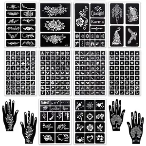 283PCS Henna Tattoo Stencil Kit, 12 Sheets Temporary Glitter Semi Permanent Tattoo for Women and Girls Arabian Realistic Tattoo Stickers Airbrush Face Paint Body Art