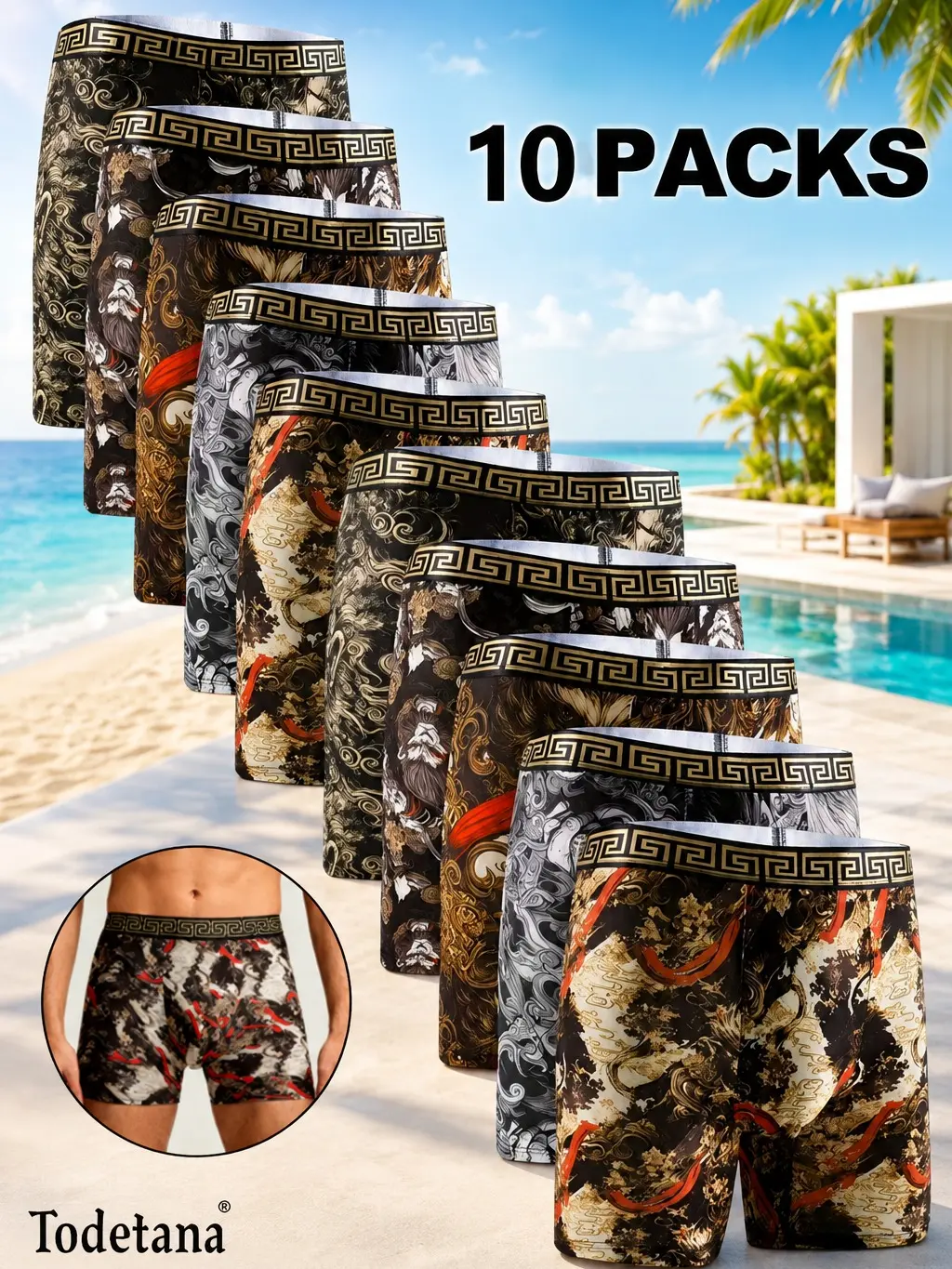 10-Pack Men’s All-Over Print Boxer Briefs, Soft Breathable Stretch Underwear, Quick Dry Boxers for Daily Wear
