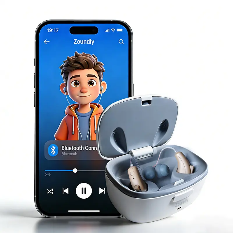 FDA OTC Rechargeable Bluetooth Behind-the-Ear Hearing Aids - Digital Noise-Canceling Hearing Amplifier, Wireless Device with Fast Charging Case for Hard-of-Hearing Elders, Behind Ear Aid