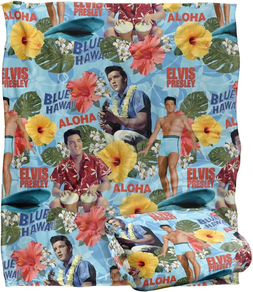 Elvis Presley Print Blue Hawaii Silky Touch Throw Blanket - 60x80 in, Super Soft, Lightweight, Breathable, Anti-Pilling, Hawaiian Vibes, Decorative for Home/Camping Indoor/Outdoor Bed Sofa, Elvis Print
