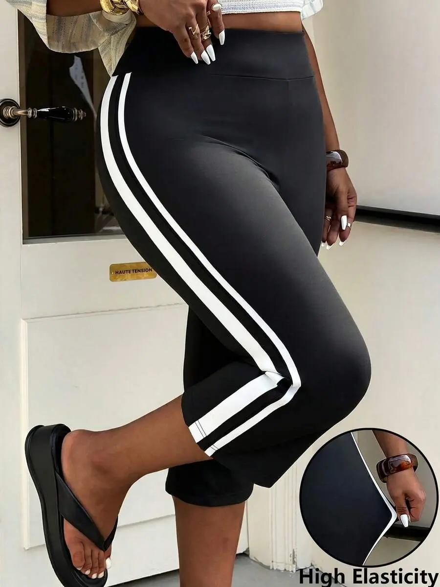 Plus Size Women Patchwork Color Casual Versatile Daily Wear Leggings