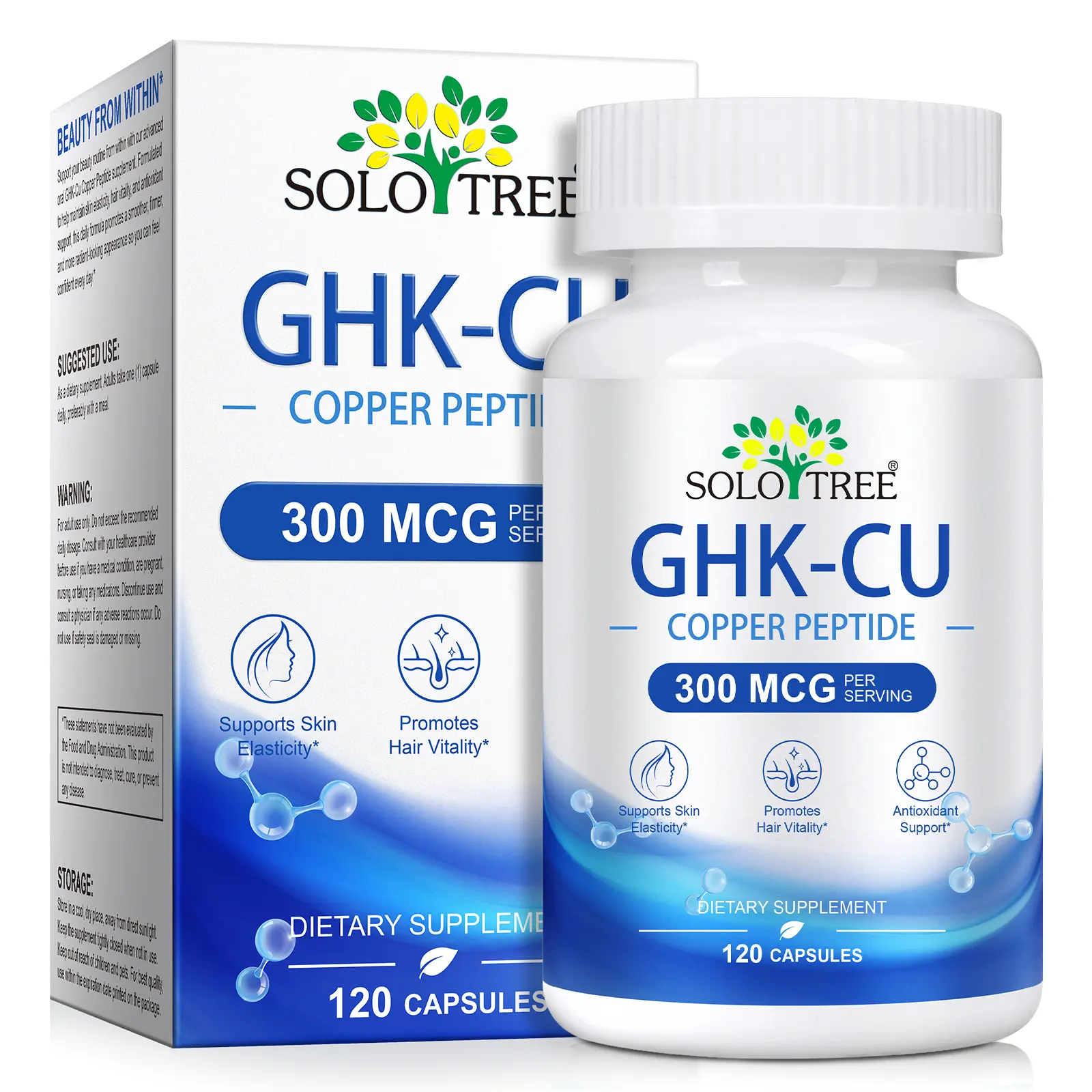 GHK-CU Copper Peptide 300 MCG per Serving 120 Capsules for Skin Elasticity and Hair Vitality