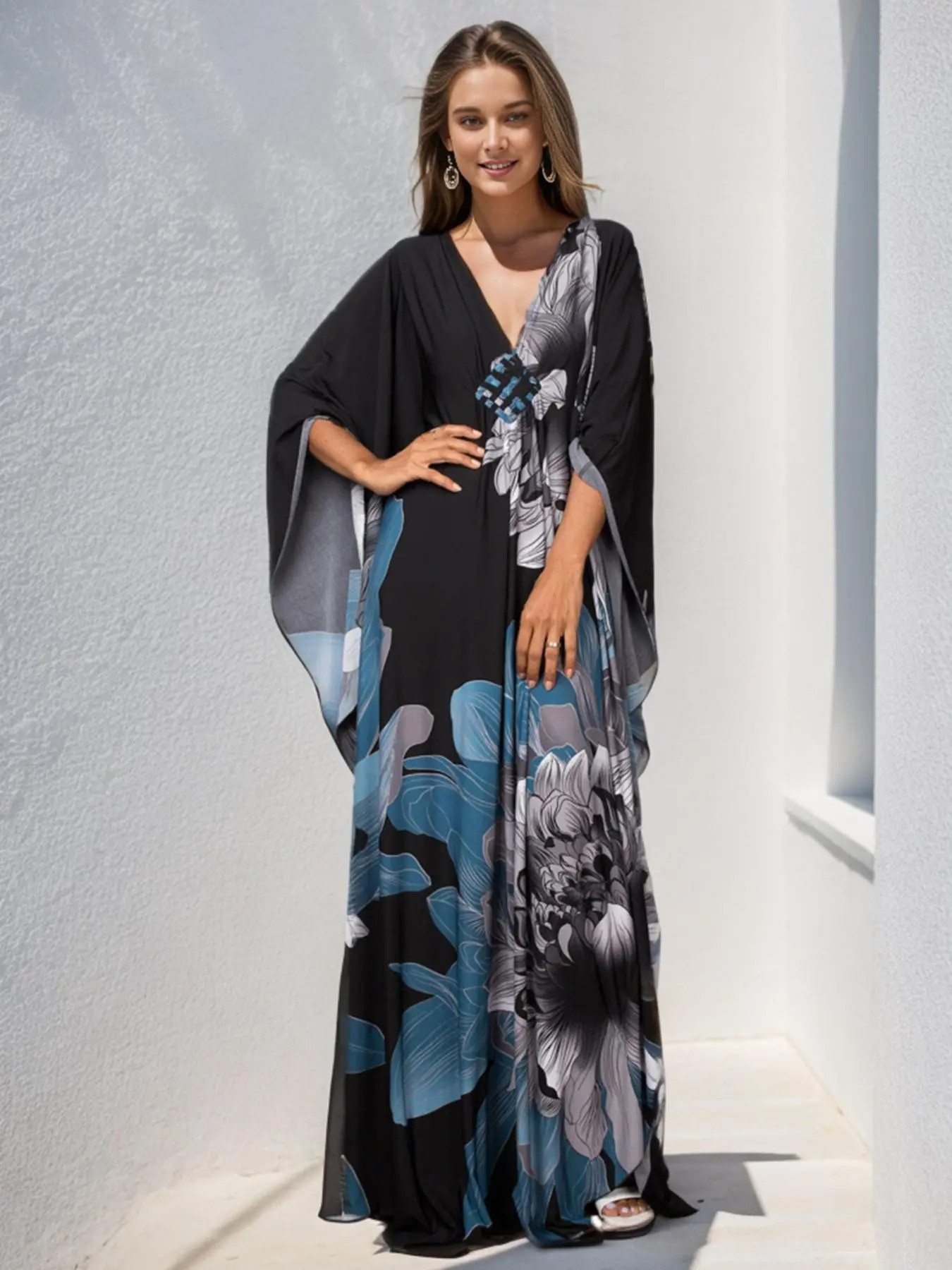 Women's Bohemian Caftan Robe, Beach Coverup Beach Cover Ups Bathing Suit Coverup Swimsuit Cover-Up, Bathrobe Lounge Wear, Wrap Design, Edolynsa Q1289