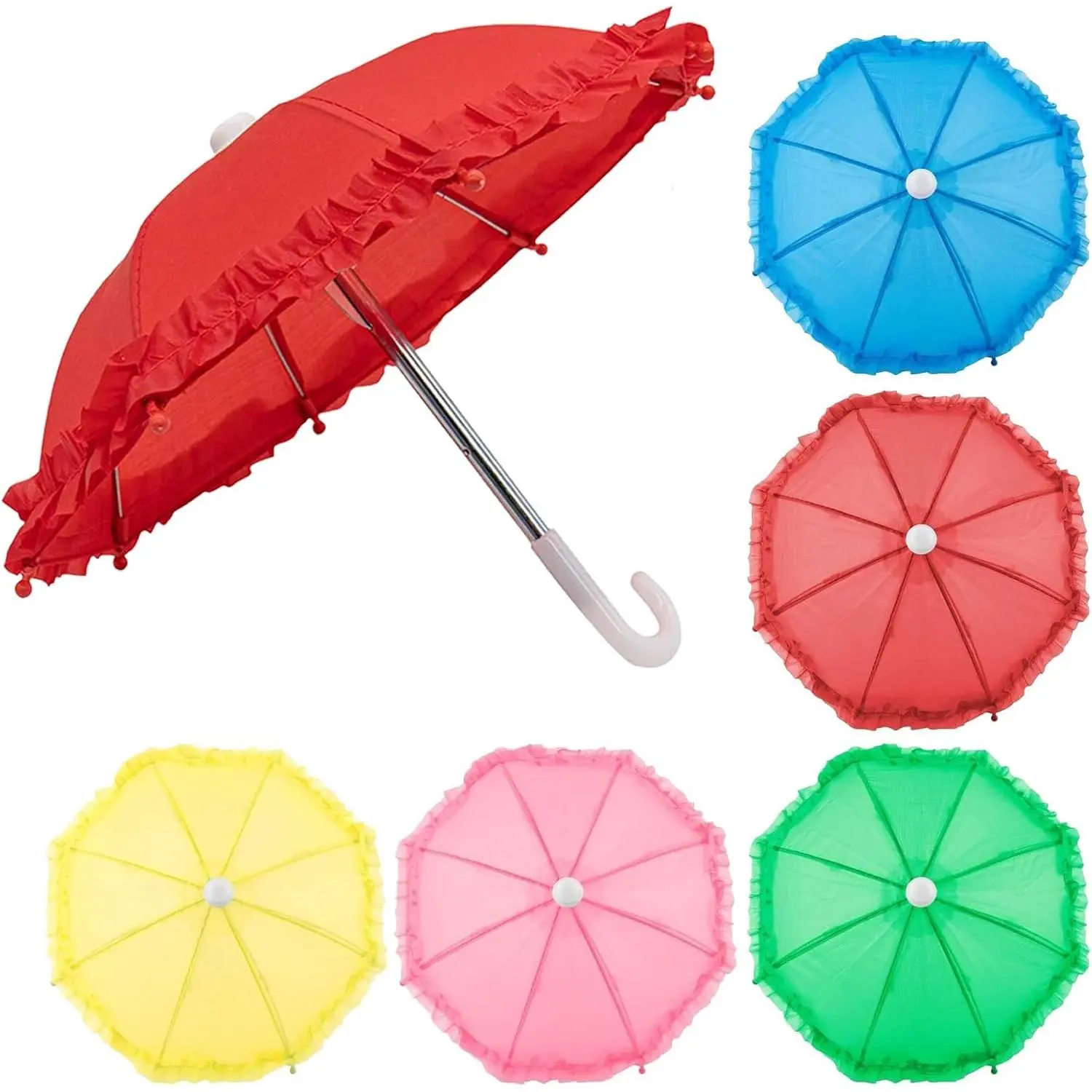 5-Pack Cute Colorful Plastic Mini Umbrellas - Christmas Tree Floral Decor, Home Table Ornament, Photography Prop, Outdoor Plant Shade (5 Colors)