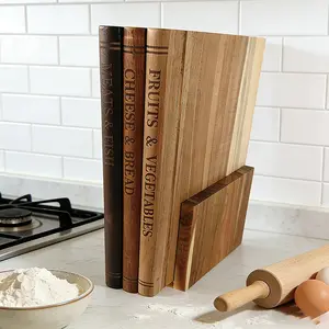 1PC Book Shape Cutting Board Set with Wooden Stand Safe for Fruit Vegetable Meat Fish Cheese Bread