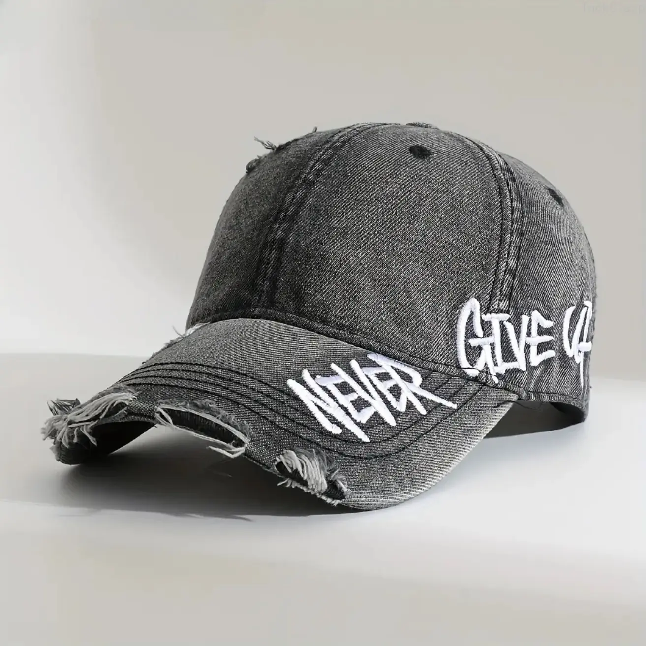 2026 New Women's hat, fashionable retro washed and old blue baseball cap, retro letter side embroidery ripped edge peaked cap, simple wide brim to show a small face, -proof mountaineering hat, unisex versatile style, adjustable size
