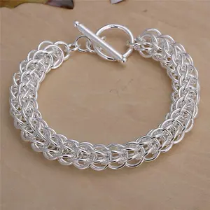 Women's Unisex 925 Sterling Silver Bracelet 7.5 Inches 10MM Toggle L56