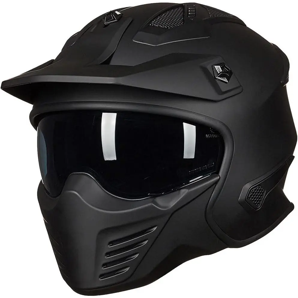 DOT-Certified FMVSS-218 Safe Open Face 3/4 Motorcycle Helmet (Model 726X, Matte Black, M) with Chin Guard, Quick Release Buckle, Detachable Sun Visor for Moped, Cruiser, ATV, Street Bike