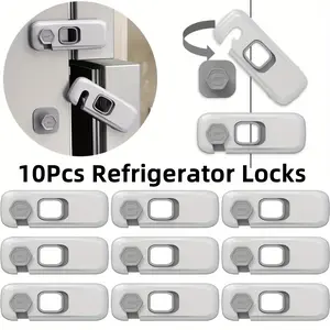 10 Pcs Security Refrigerator Locks Grey Protective Self Adhesive Latches Pinch Proof Lock Ideal for Refrigerators,Cabinets,Drawers,Wardrobes and Freezers - Home Improvement.
