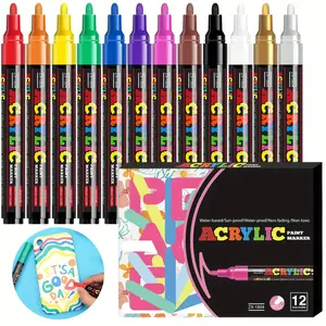 Acrylic Paint Marker Pen Set, 12/18/24pcs Vibrant Acrylic Markers Set, Medium Point Marker Pen, Acrylic Marker Pens for Painting, Drawing & Coloring, Art Markers Set