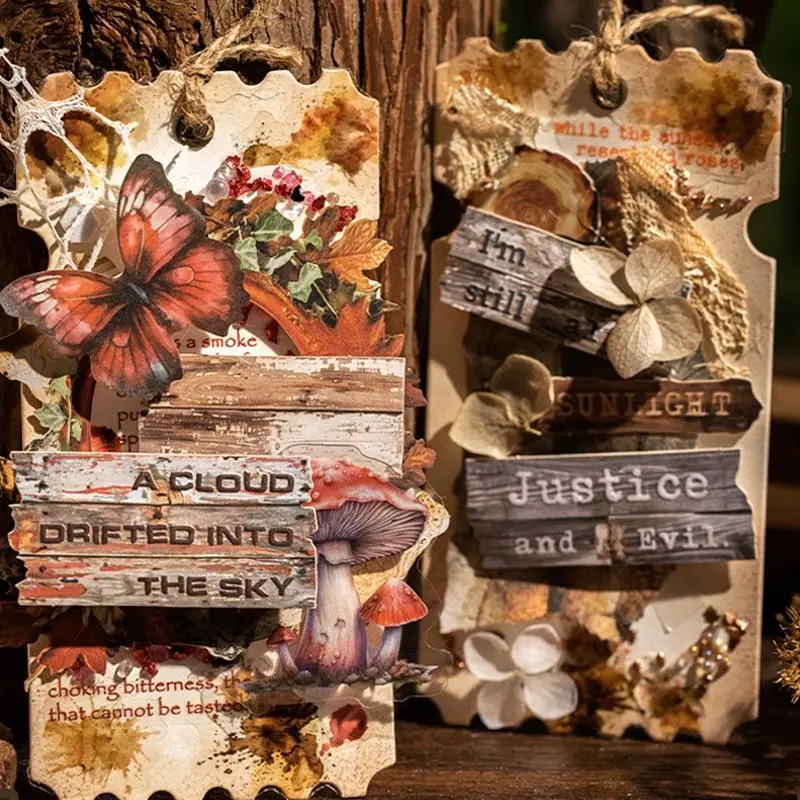Wood Grain Series Embossed Hard Card Sticker Pack, 6 Pieces, English Text, Decorative Stickers for Crafts and DIY Projects