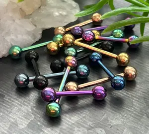 1 Piece of Implant Grade Titanium Internally Threaded Industrial Barbell - Tongue - 14g - Wearable Length 12mm or 16mm, 7 Colors!