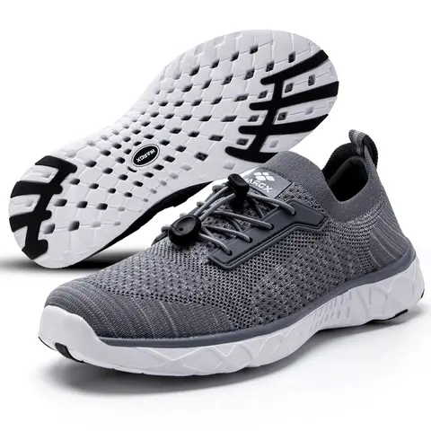 aleader Men’s Water Shoes Quick-Dry Swim Shoes with Arch Support - Non-Slip Aqua Shoes, Breathable Knit Fabric, Toggle Laces, 360° Drainage, Packable & Machine Washable for Pool, Beach, Kayak