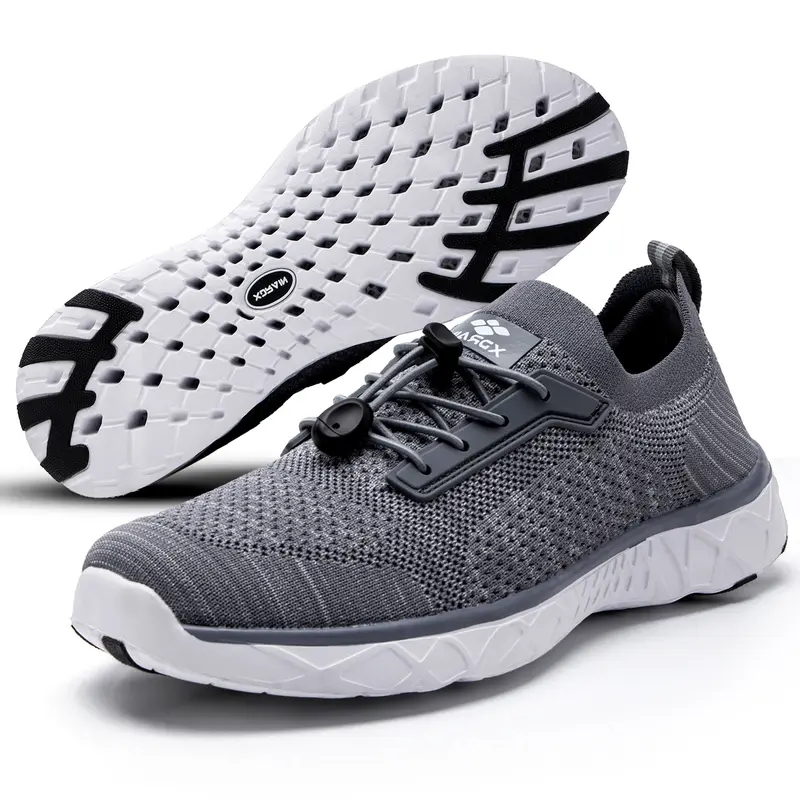 aleader Men’s Water Shoes Quick-Dry Swim Shoes with Arch Support - Non-Slip Aqua Shoes, Breathable Knit Fabric, Toggle Laces, 360° Drainage, Packable & Machine Washable for Pool, Beach, Kayak