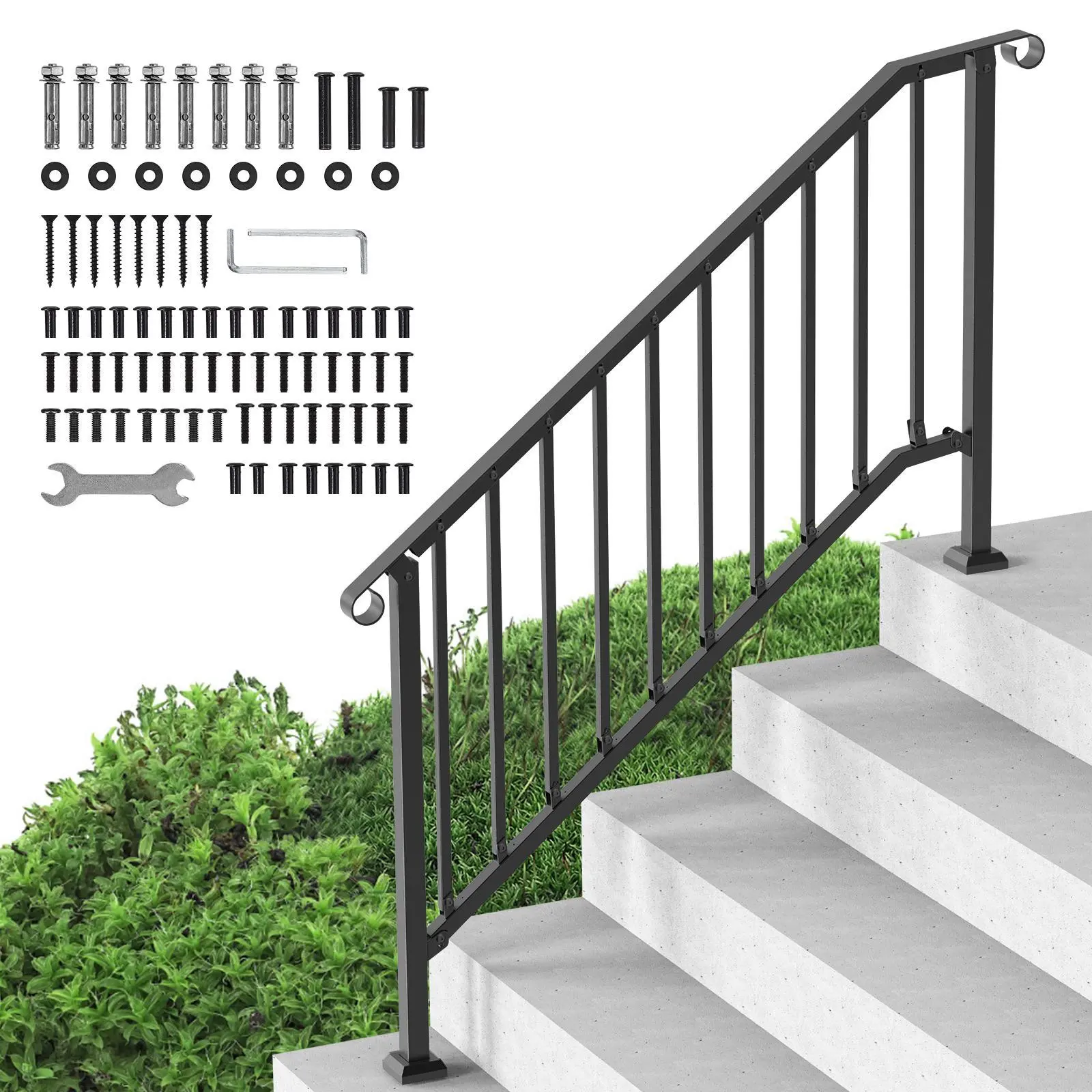 【SummerFinds】VEVOR Handrails for Outdoor Steps,  5-6 Step Stair Hand Rail Kit, Transitional Carbon Steel Railings with Installation Kit, Stair Rails for Seniors, Concrete Steps & Porch & Deck, Black Retro Arch