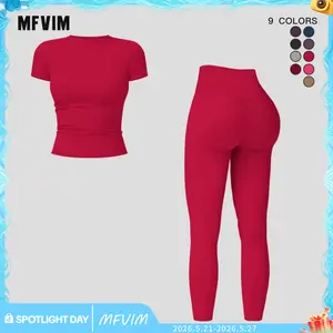 Women’s Solid Color Top & High Waist Leggings Sports Set by MFVIM - Casual, Comfortable, Breathable Two-Piece for Yoga, Gym, Workouts, Running, Ladies’ Gym Sportswear for All Seasons, Yoga Clothing Set