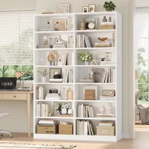 FOTOSOK 84"H Double Wide 7-Tier Bookcase, Extra Large Modern Bookcase with 14 Open Shelves for Living Room & Home Office