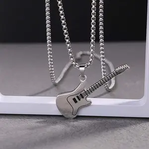 Guitar Necklace Silver/Black Irregular Musical Instrument Box Chain Fashion Accessories