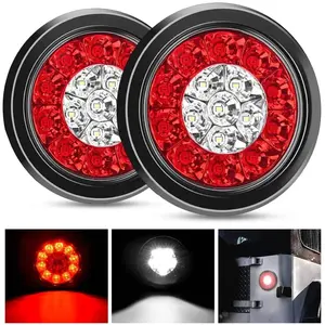 Nilight 4-Inch Round White & Red 16-LED Flush Mount Tail Lights with Grommets (Pair) for Trucks, Automotive Rear Indicator Lights, Truck,summervibes