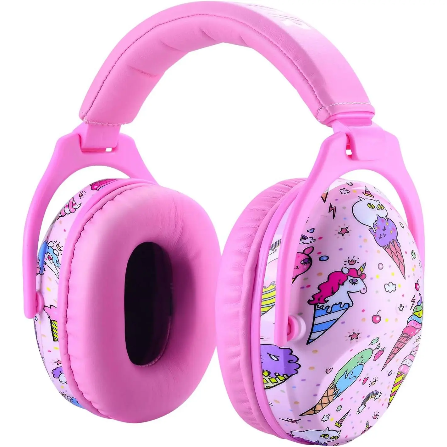 3C9-HPS023 Over Ear Ear Protectors - SNR 27dB Noise Cancelling Headphones, Durable Composite Material, 0.95in Soft Leather, Adjustable, CE EN352, for 3 Months to 16 Years Outdoor Play - Pink Ice Cream
