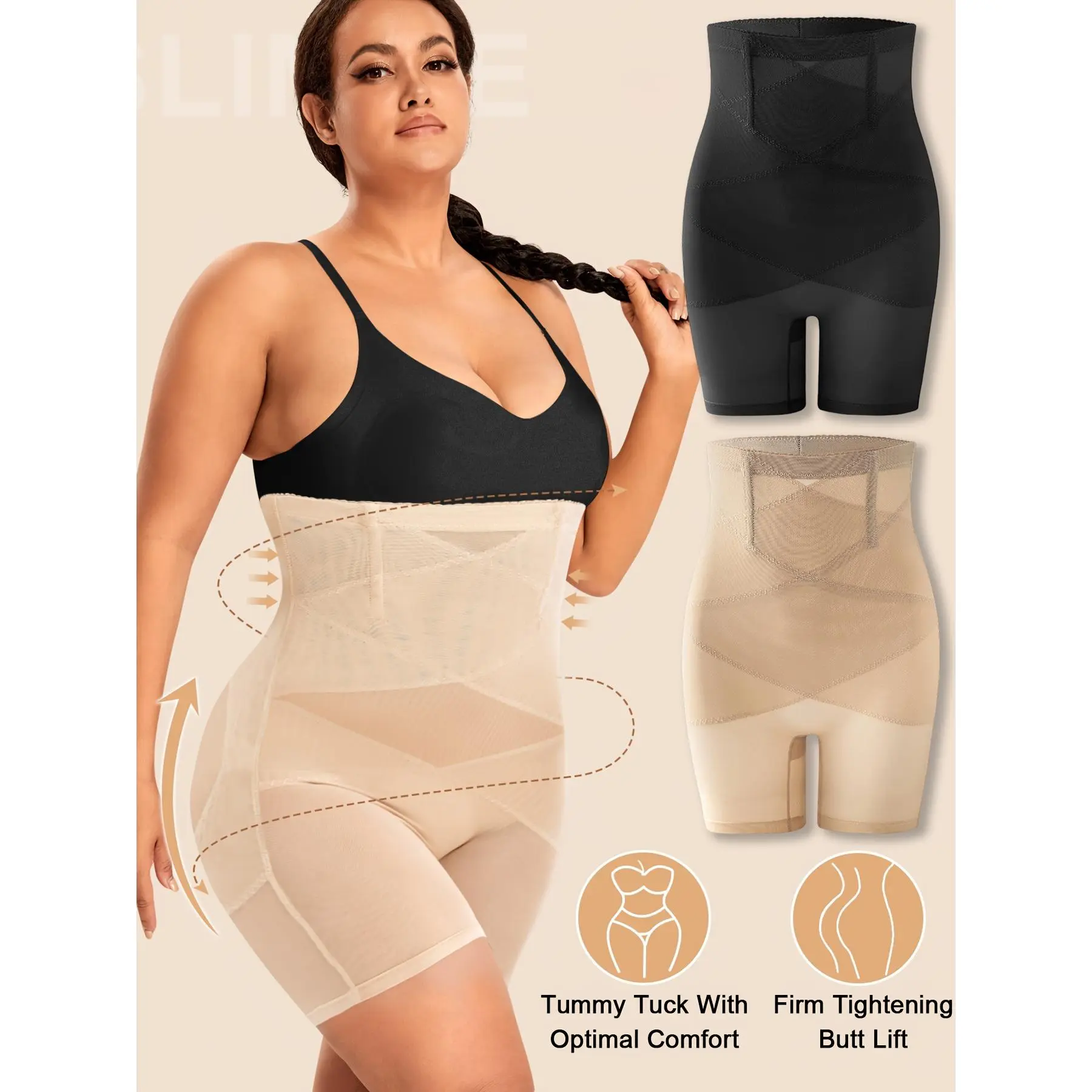 Women's Compression Shorts, Seamless High-Waisted Shaper with Tummy Control & Butt Lifter, Casual Sportswear for Gym & Fitness, Lady, Boy Shorts, Curve Hugging Compression, Athletic Wear, Compression Fit