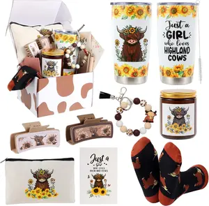 Highland Cow Gifts for Women Highland Cow Stuff Cow Themed Gifts for Cow Lovers Include Tumbler Mug Makeup Bag Hair Claw Clips  Socks Candle Card for Highland Cow Lover Birthday Christmas