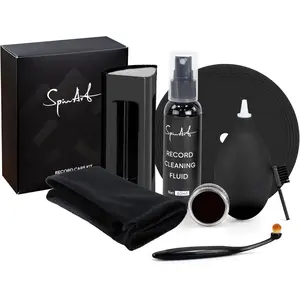 Vinyl Record Cleaning Kit, 8-in-1 Record Cleaner Kit with  Brush, Cleaner Liquid, Stylus Brush & Gel, Mini Brush, Air Blower, Label Protector, Pouch Vinyl Cleaning Kit for LP Albums