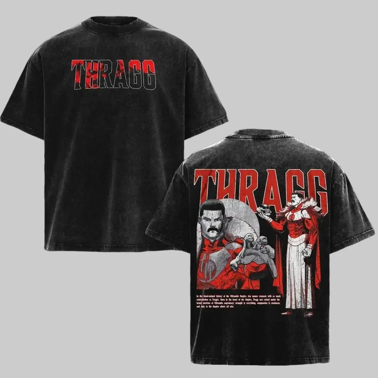 Thragg Viltrumite War Invincible Vintage Acid Washed T-Shirt Oversized Vintage Anime T-Shirt - Soft Washed Harajuku Casual Graphic Tee for Men Women Retro 90s graphic good tees Casual American Short Sleeve Unisex T-shirt,Gym & Streetwear