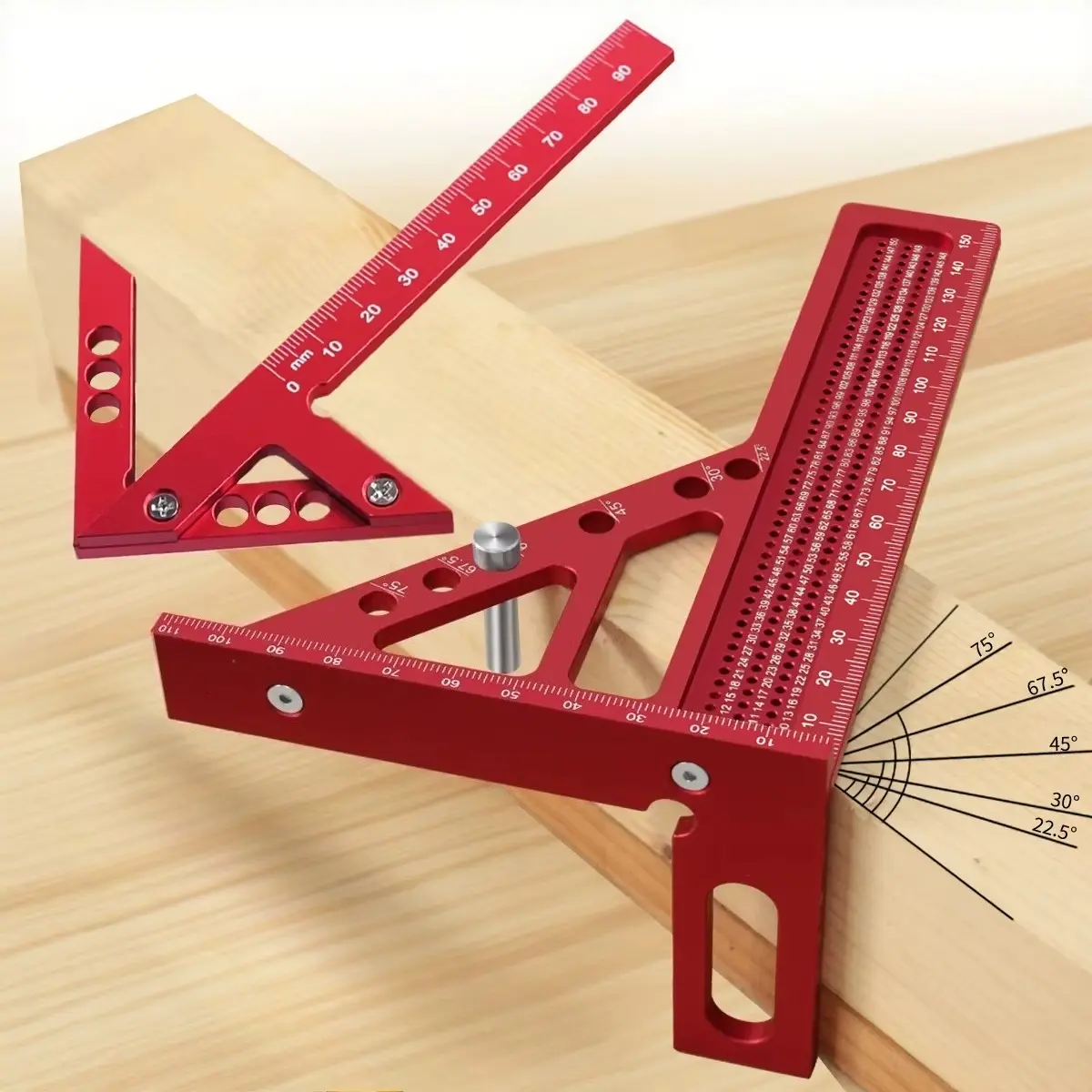 2pcs Carpentry Square Kit - Woodworking Square Protractor, Multi Angle 3D Square Protractor and Center Scriber Finder - Aluminum Alloy Precision Carpenter Measuring Ruler T-sqaure Scribing Diy Tool Measuring Instrument