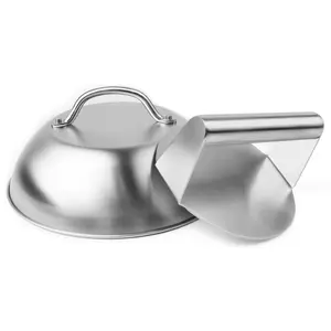 Smash Burger Press & Melting Dome Kit – 5.5" Grill Press + 8.9" Basting Cover | Heavy-Duty Stainless Steel Griddle Accessories for Flat Top Grill & Stovetop Cooking,summervibes